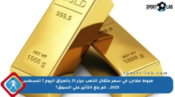 هبوط مفاجئ في سعر مثقال الذهب عيار 21 بالعراق اليوم 7 أغسطس 2025.. كم بلغ التأثير على السوق؟